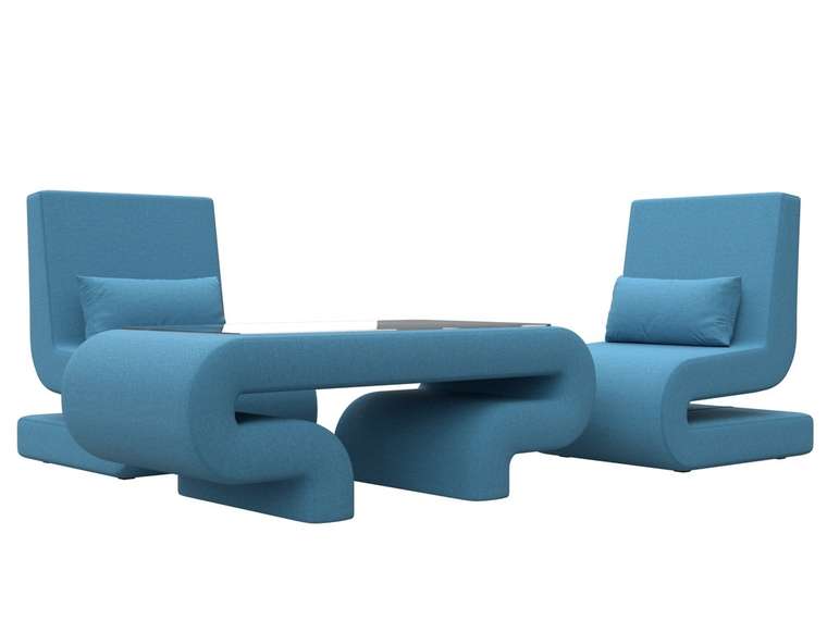 Набор мягкой мебели Волна 3 голубого цвета