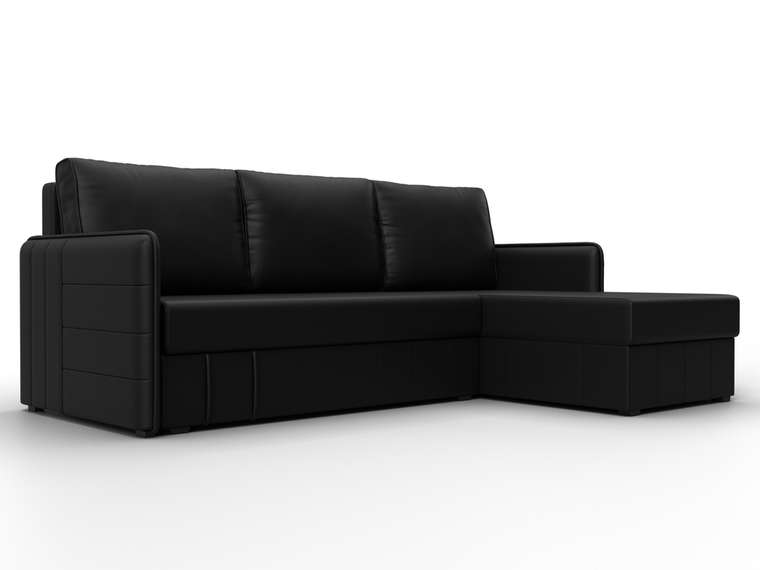 Угловой диван-кровать Слим черного цвета (экокожа) правый угол