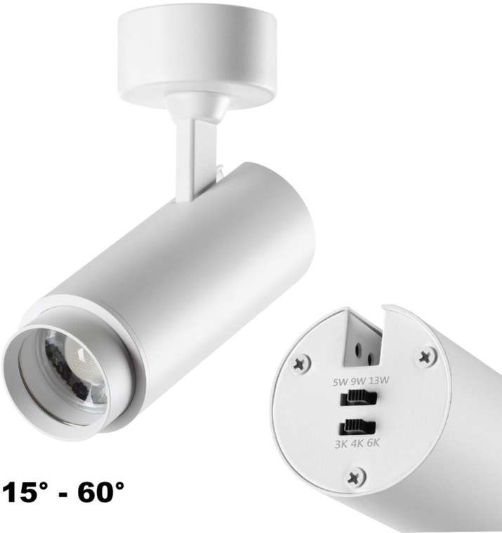 Спот накладной с перекл. цв. температуры, мощности Novotech Nail 359223 OVER белый IP20 LED 3000К\4000К\6000К 5W/9W/13W 220V