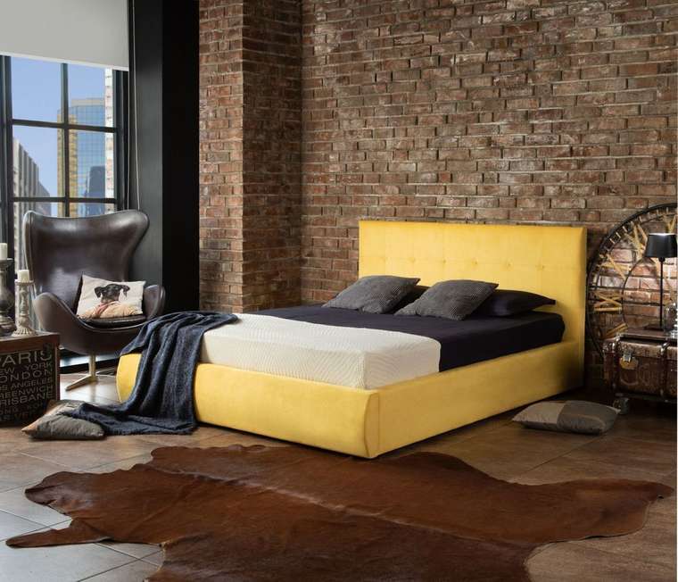 Кровать Selesta 140х200 с подъемным механизмом и матрасом желтого цвета
