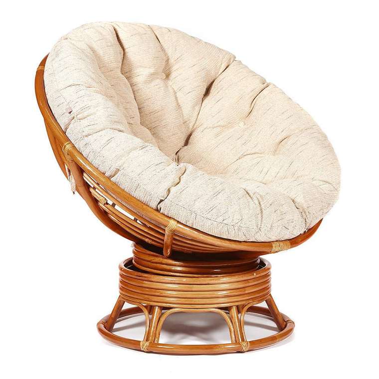 Кресло-качалка Papasan Cognac с подушкой молочного цвета