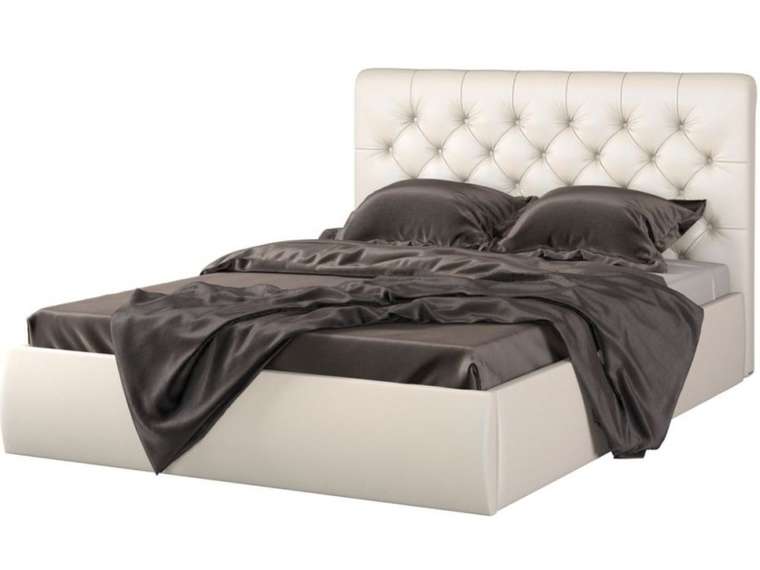 Кровать с подъемным механизмом Беатриче 160х200 с пуговицами белого цвета