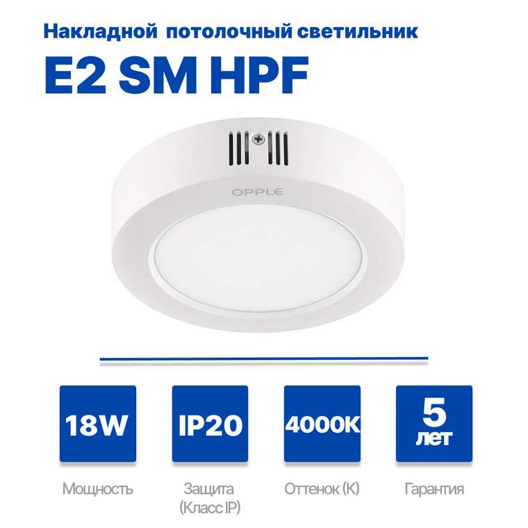 Накладной даунлайт LEDDownlightSm-HPF ESII R200-18W-4000-WH