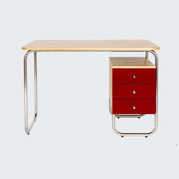Рабочий стол Bauhaus с выдвижными ящиками красного цвета