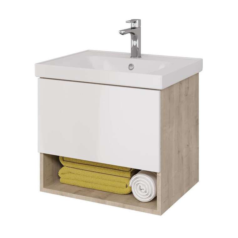 Тумба под раковину подвесная Dreja Perfecto 60 см, дуб эврика/белый