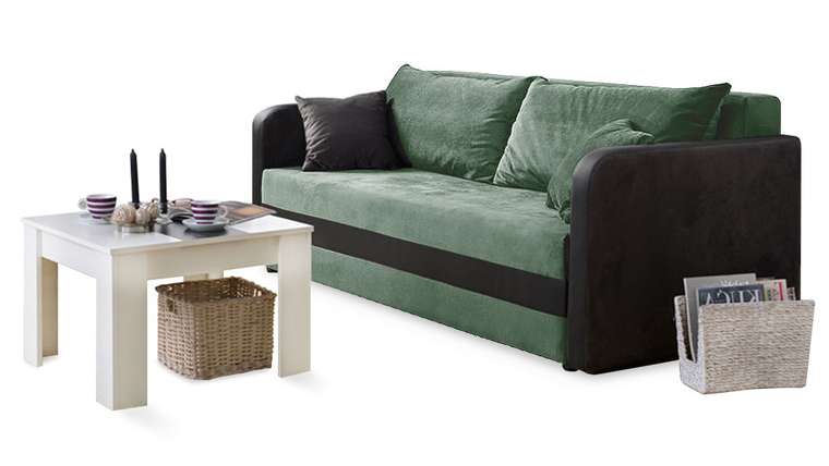 Прямой диван-кровать Валери-2 Лайт зелено-черного цвета
