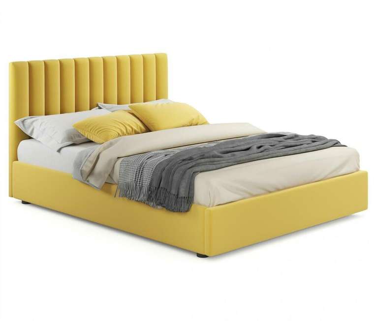 Кровать с подъемным механизмом Olivia 140х200 желтого цвета