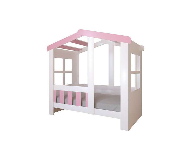 Кроватка Астра Домик 80х160 бело-розового цвета 