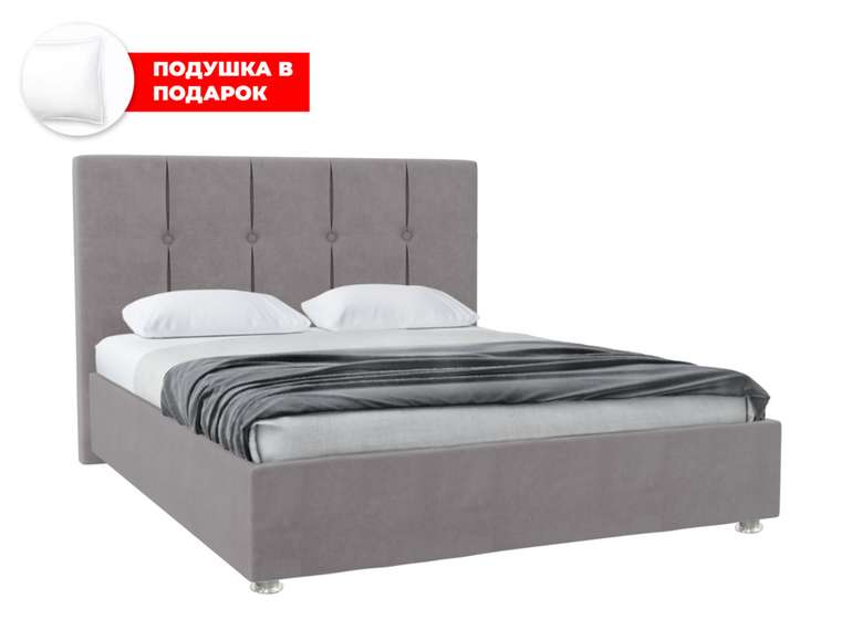Кровать Ливери 140х200 в обивке из велюра серого цвета с подъемным механизмом