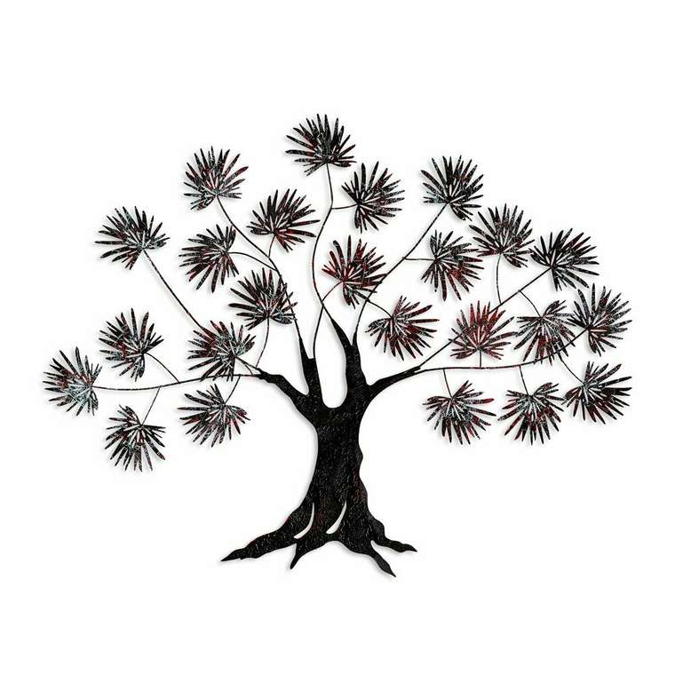 Настенный декор ручной работы Дерево 90х115 из металла черно-красного цвета