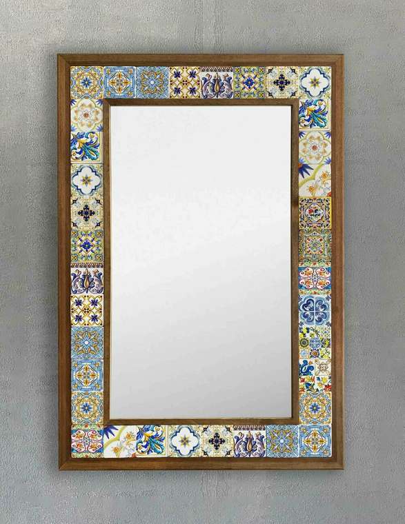Настенное зеркало 43x63 с каменной мозаикой бежево-голубого цвета
