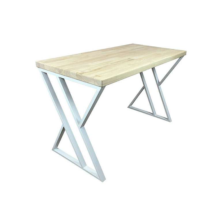 Стол обеденный Loft 140х60 со столешницей без покрытия и белыми металлическими ножками