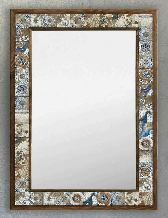 Настенное зеркало с каменной мозаикой 53x73 бежево-коричневого цвета