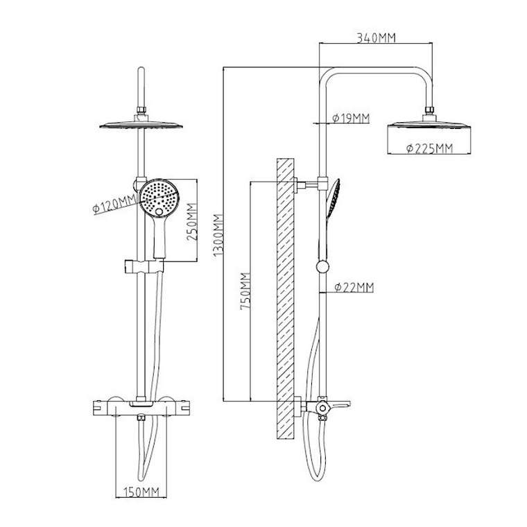 Душевая система с термостатом Esko STT5054, хром