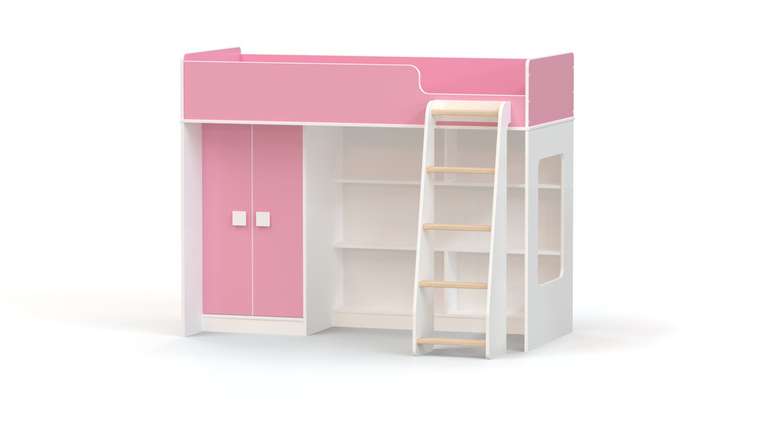 Детская кровать-чердак Ridgimmi 1.2 бело-розового цвета