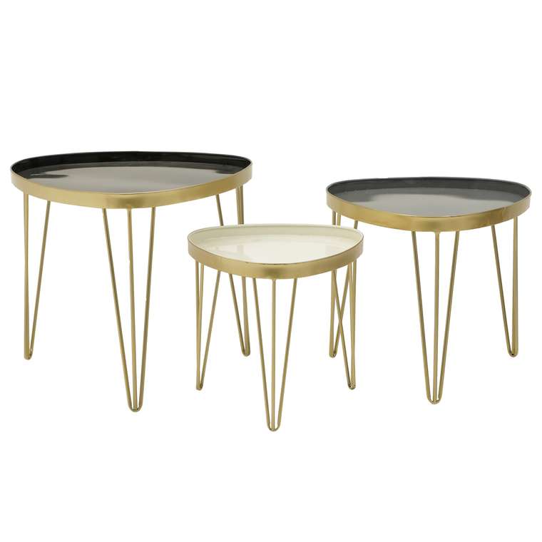 Набор из трех кофейных столиков  серо-золотого цвета