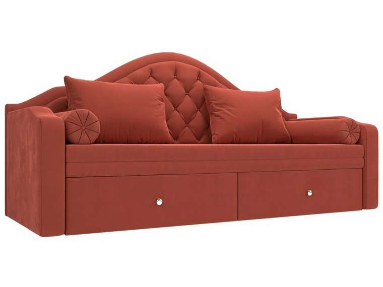 Прямой диван-кровать Сойер кораллового цвета