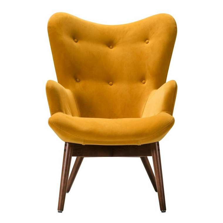 Кресло Хайбэк желтого цвета с коричневыми ножками