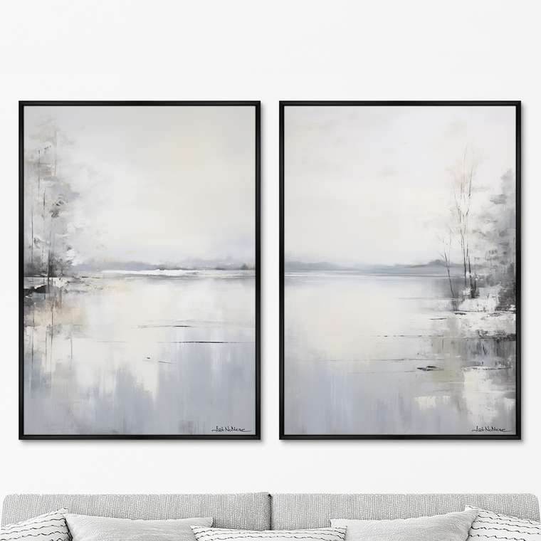 Набор из двух репродукций картин Landscape collection, Winter lake, 2024г.