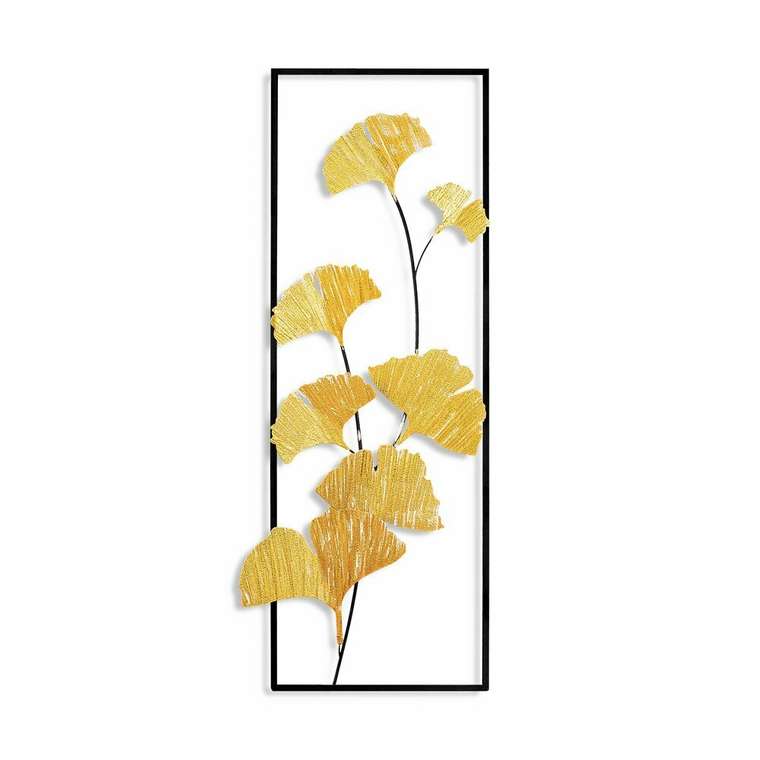 Настенный декор ручной работы Листья 32х90 из металла желтого цвета
