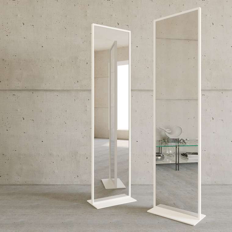 Дизайнерское напольное одностороннее зеркало Zeliso-I в металлической раме белого цвета