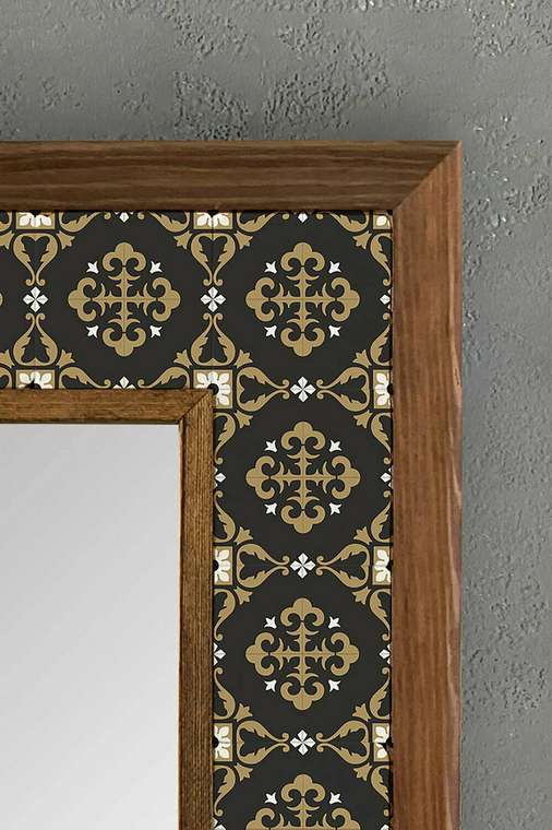 Настенное зеркало с каменной мозаикой 33x33 в раме черно-коричневого цвета