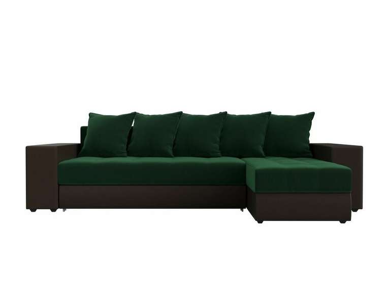 Угловой диван-кровать Дубай зелено-коричневого цвета (ткань/экокожа)  правый угол