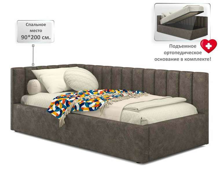 Кровать Milena 90х200 коричневого цвета с подъемным механизмом