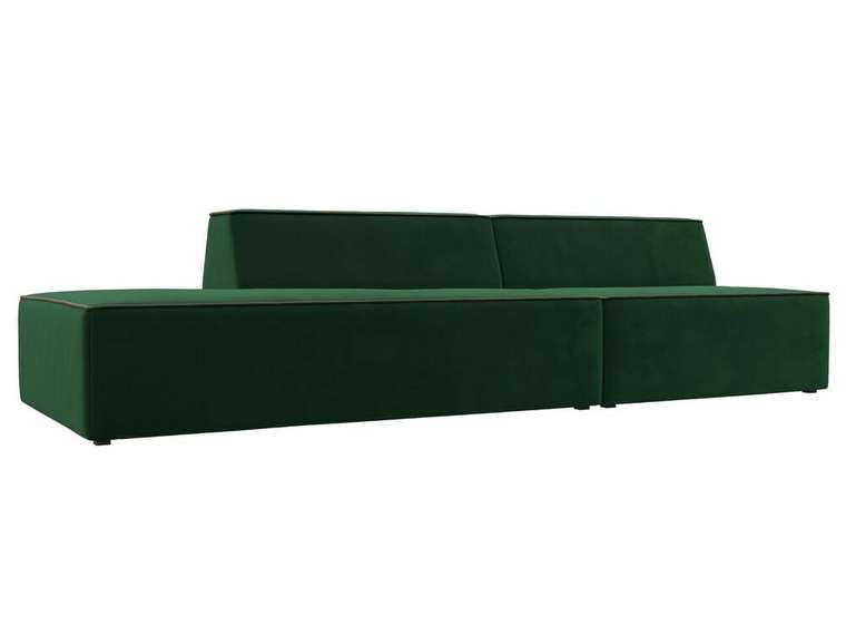 Прямой модульный диван Монс Модерн зеленого цвета с коричневым кантом левый