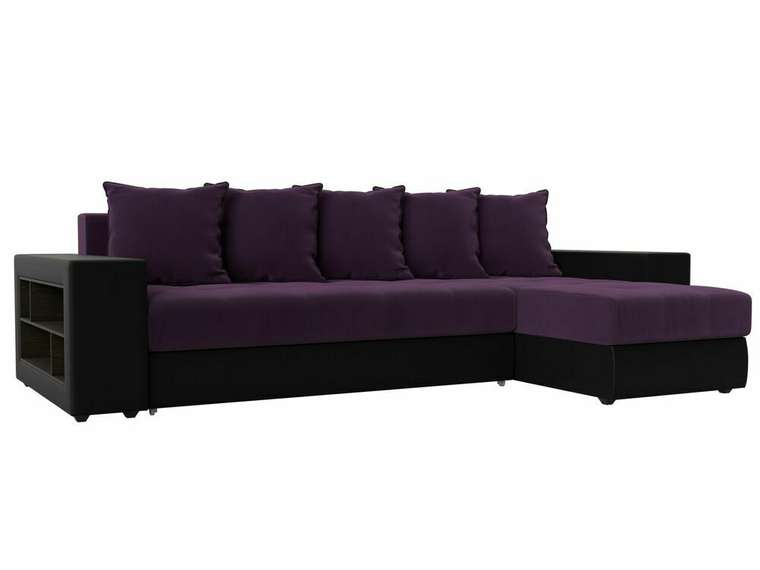 Угловой диван-кровать Дубай фиолетово-черного цвета (ткань/экокожа)  правый угол