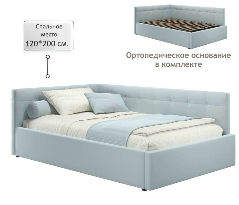 Кровать-тахта Bonna 120х200 мятного цвета без подъемного механизма