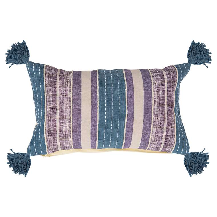 Чехол на подушку из плотного хлопка в полоску из коллекции Ethnic синего цвета