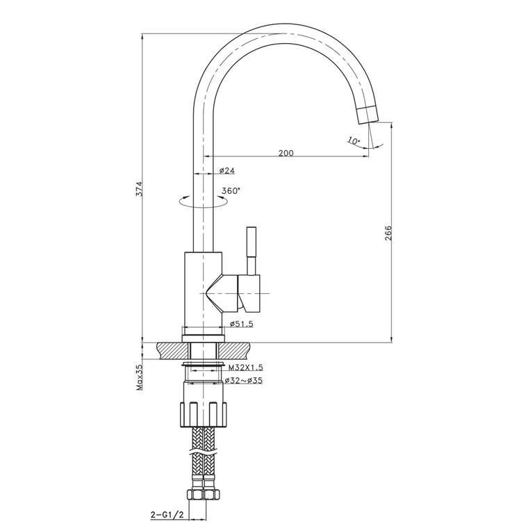 Смеситель для кухни Raiber RPB-012, черный