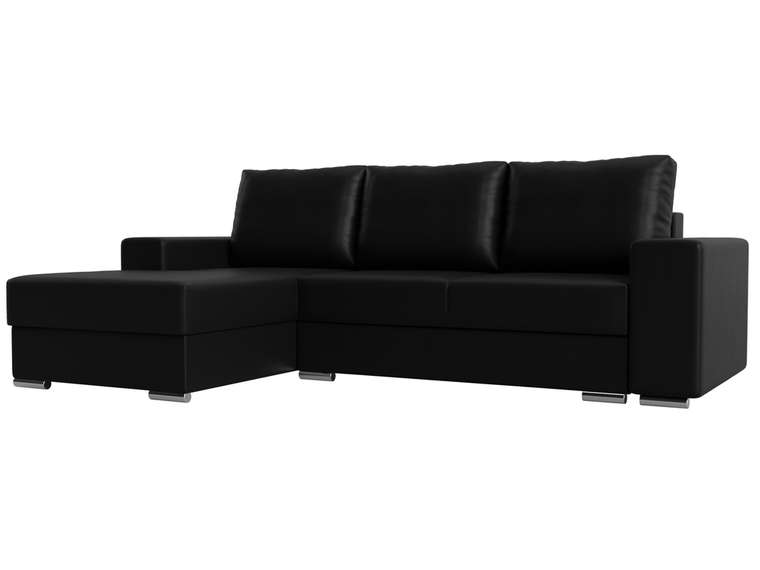 Угловой диван-кровать Дрезден черного цвета (экокожа) левый угол