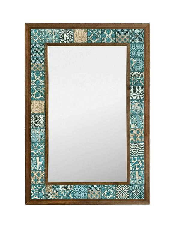Настенное зеркало 43х63 с каменной мозаикой бирюзово-бежевого цвета