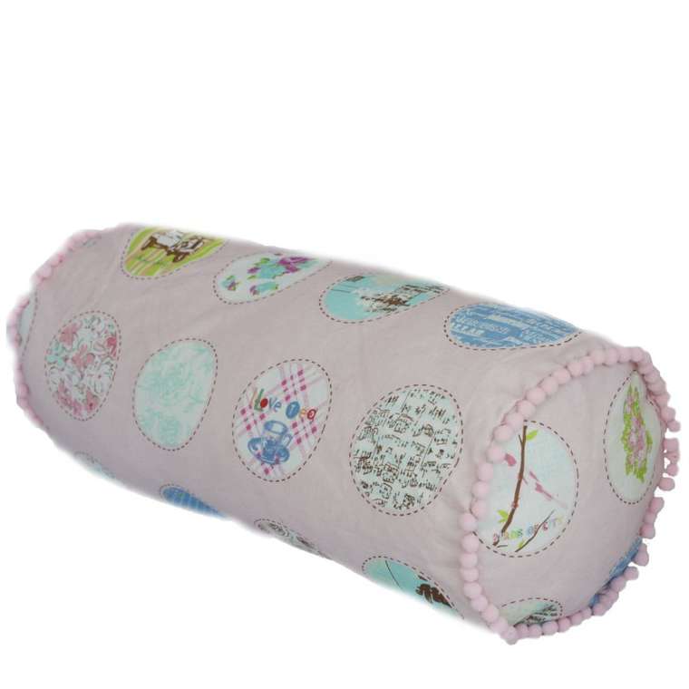 Подушка валик с помпонами Розовое настроение