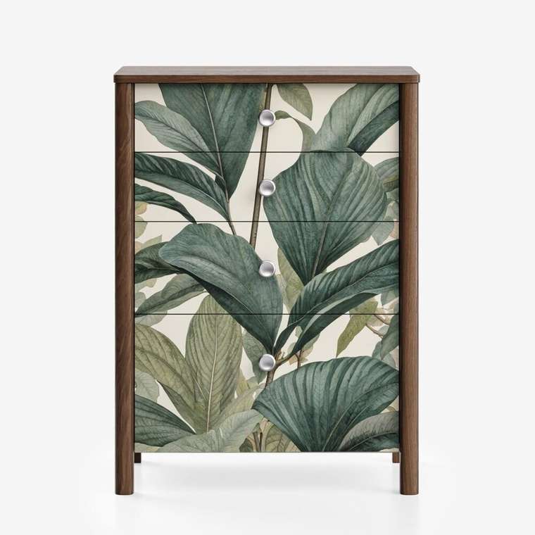 Высокий комод Bergen BG080 коричнево-зеленого цвета с принтом