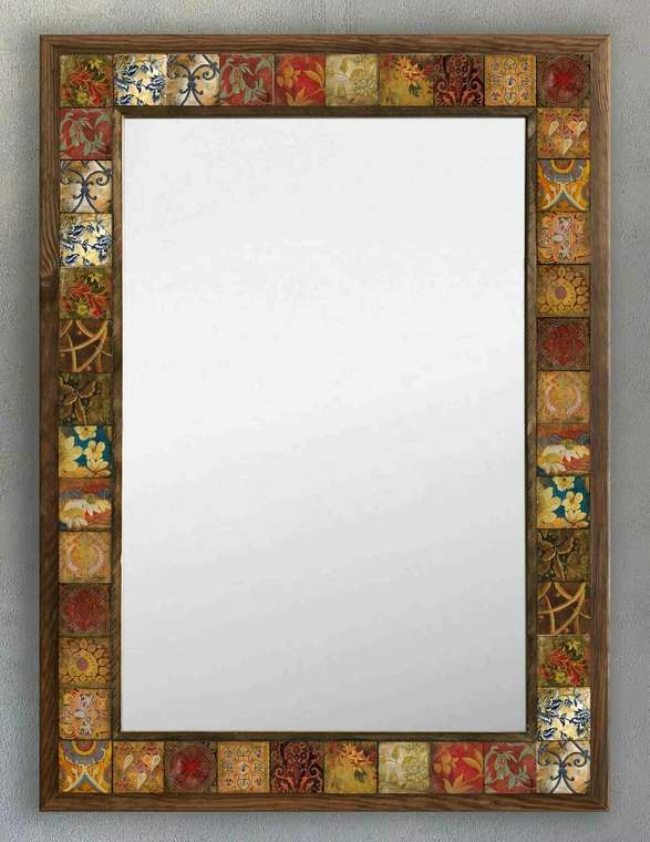 Настенное зеркало 53x73 с каменной мозаикой коричнево-красного цвета