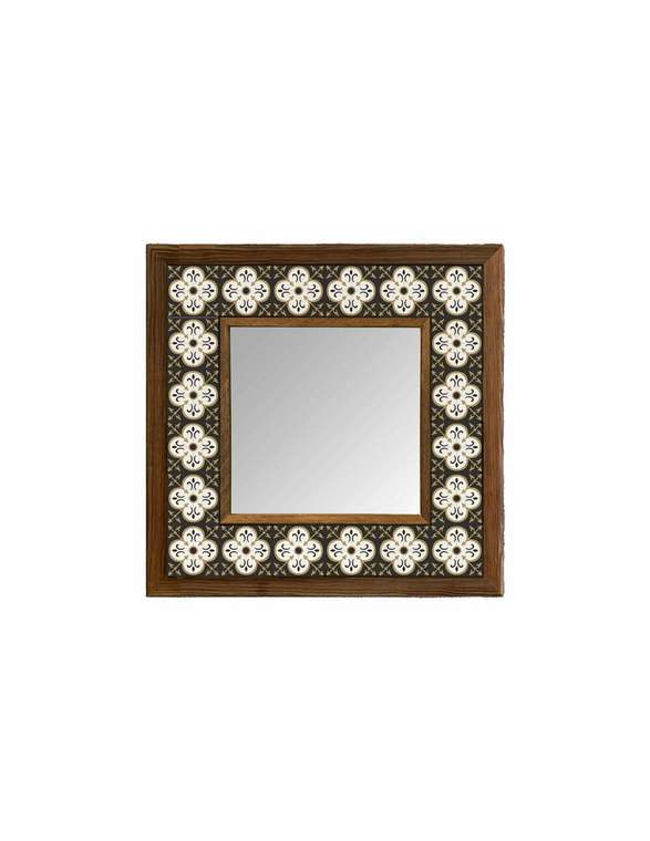 Настенное зеркало 33x33 с каменной мозаикой черно-белого цвета