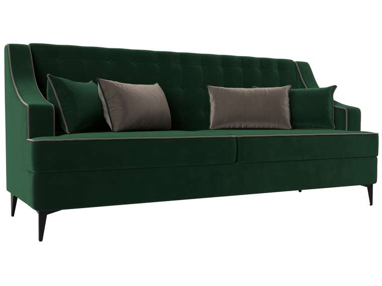 Прямой диван Марк зеленого цвета с коричневым кантом