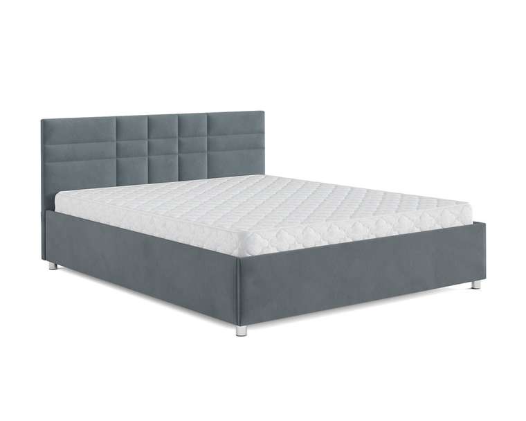 Кровать Нью-Йорк 160х190 серо-синего цвета с подъемным механизмом (велюр)
