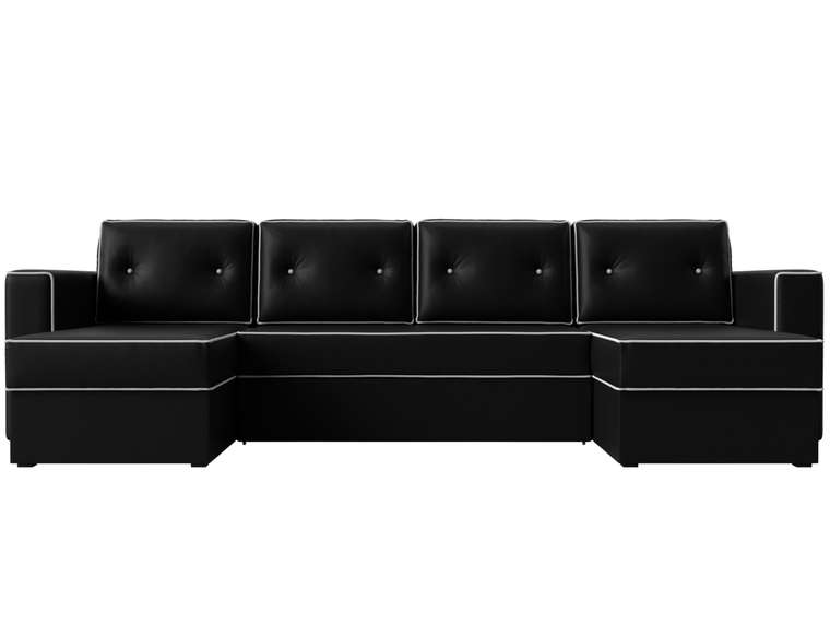 Угловой диван-кровать Принстон черного цвета (экокожа)