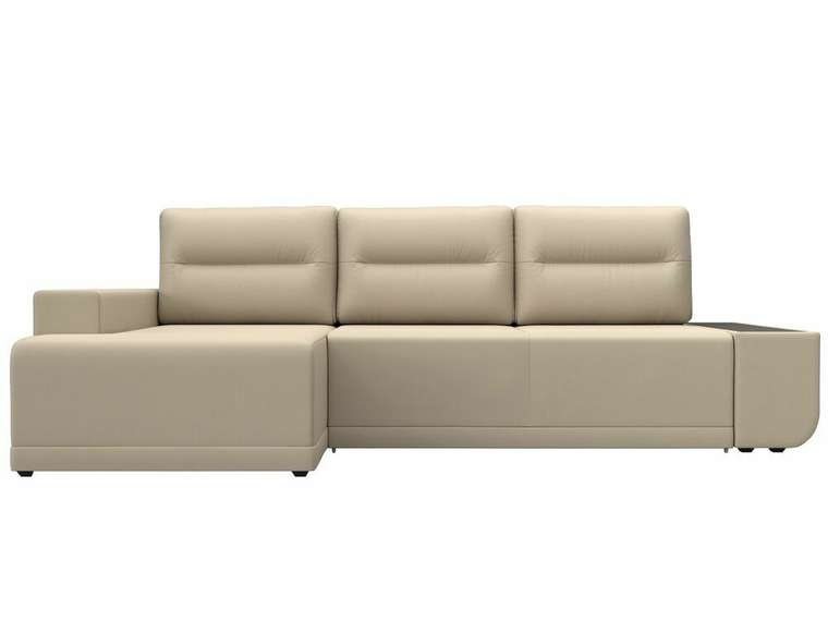 Угловой диван-кровать Чикаго бежевого цвета (экокожа) левый угол