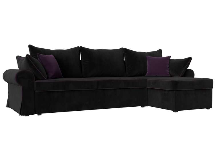 Угловой диван-кровать Элис черного цвета с фиолетовой окантовкой правый угол
