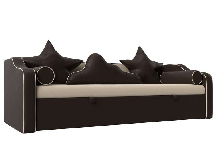 Прямой диван-кровать Рико коричневого цвета (экокожа)