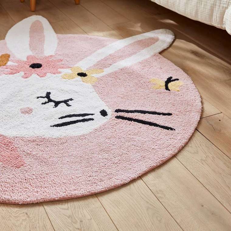 Коврик детский Lapin Fleuri 120x120 розового цвета