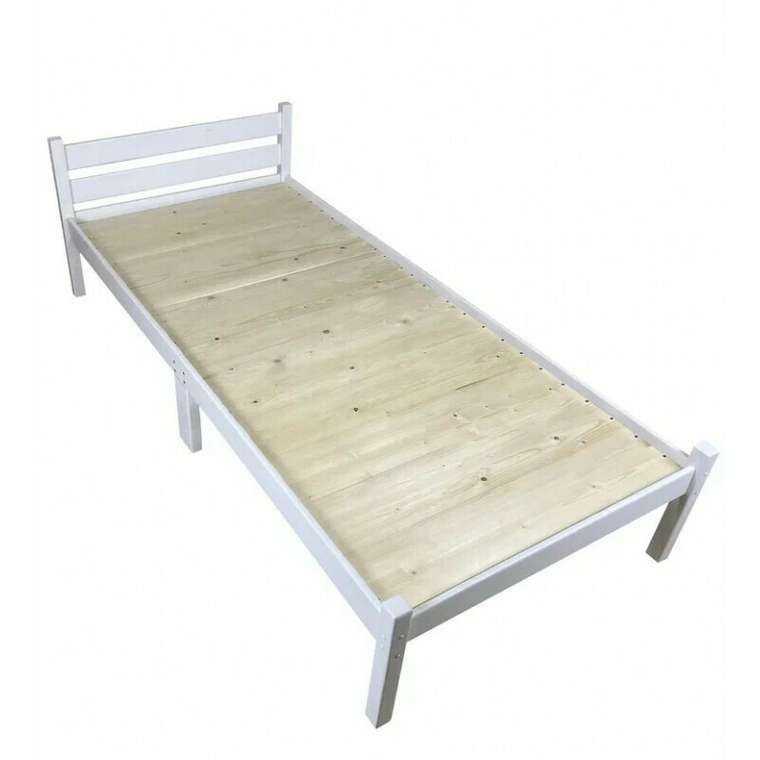 Кровать Классика Компакт сосновая со сплошным основанием 100х190 белого цвета