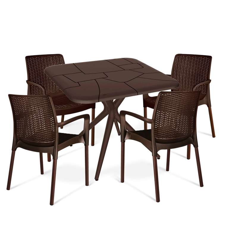 Обеденная группа из стола и четырех стульев коричневого цвета  