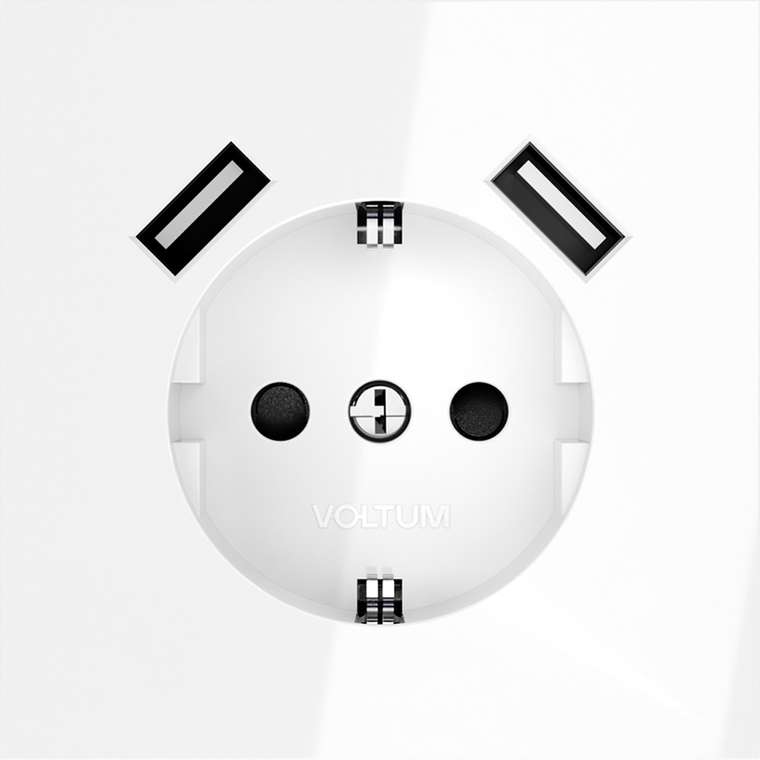 Розетка встраиваемая VOLTUM S70 с заземлением и защитными шторками, 16А, с USB, A+A, (белый глянцевы