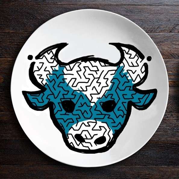 Набор из двух тарелок ЗооЛаб - Бык Лев из керамики